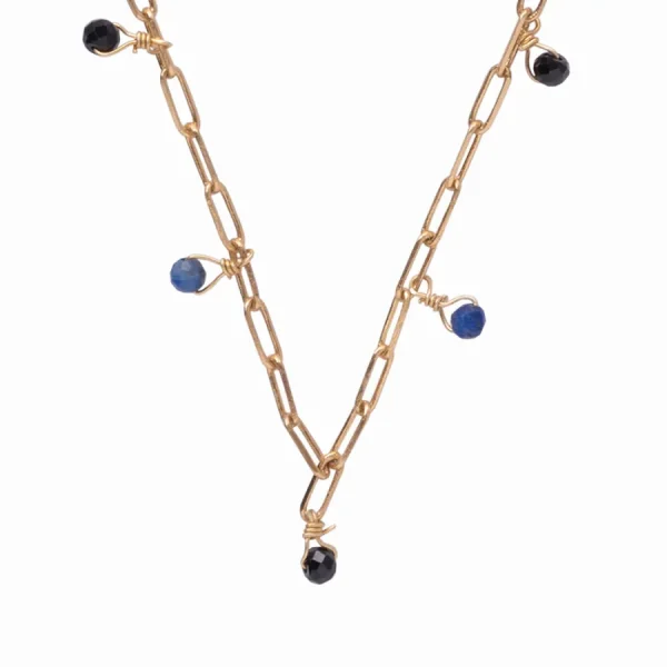 A Beautiful Story Colliers>Collier Spontaneous doré - Onyx noir & Lapis Lazuli