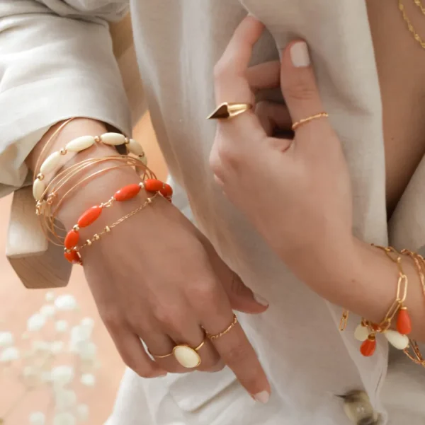 Clara u0026 Bianca Bracelets>Jonc Salma - corail